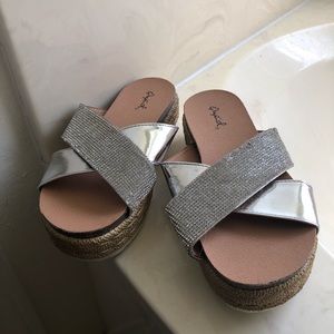 Silver rhinestone platform slide sandals